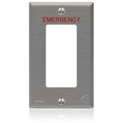 Leviton 1-Gang Decora Wall Plate Standard Size Antimicrobial Treated Powder Coated Stainless Steel Engraved Emergency Red Lettering (84401-E4A)