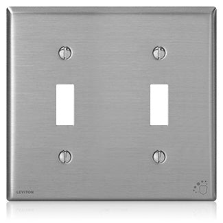 Leviton 2-Gang Toggle Device Switch Wall Plate Standard Size Antimicrobial Treated Powder Coated Stainless Steel (84009-A40)