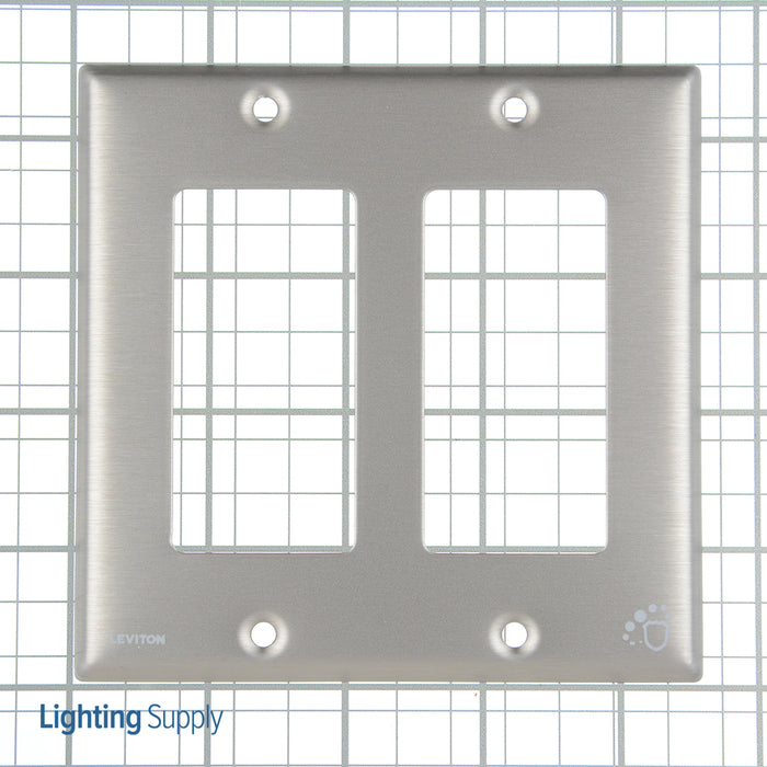 Leviton 2-Gang Decora Wall Plate Standard Size Antimicrobial Treated Powder Coated Stainless Steel (84409-A40)