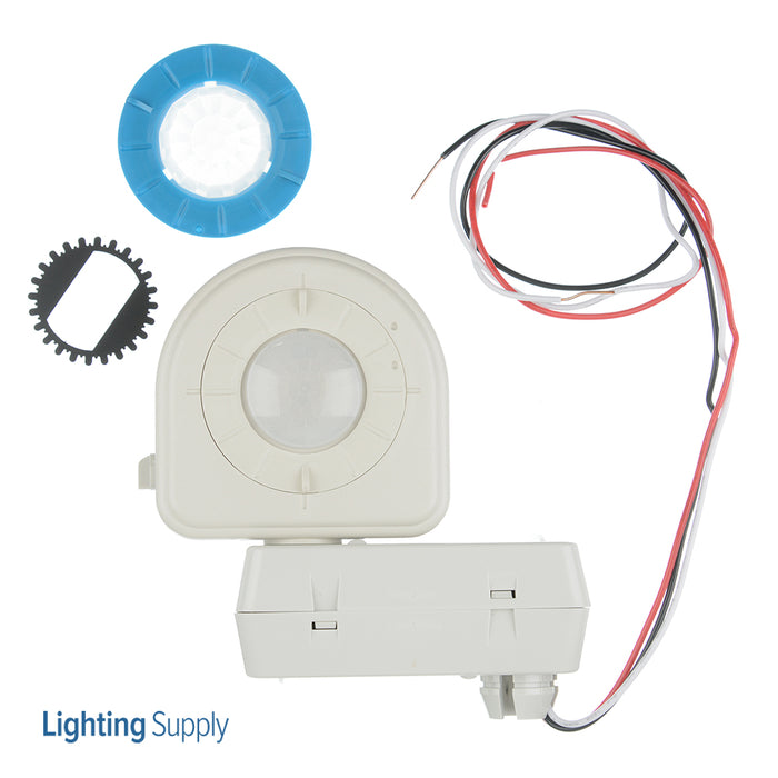 Leviton Occupancy Sensor Fixture Mount PIR High Bay 2 Interchangeable Lenses And Aisle Mask With Offset Adapter White (OSFLA-ITW)