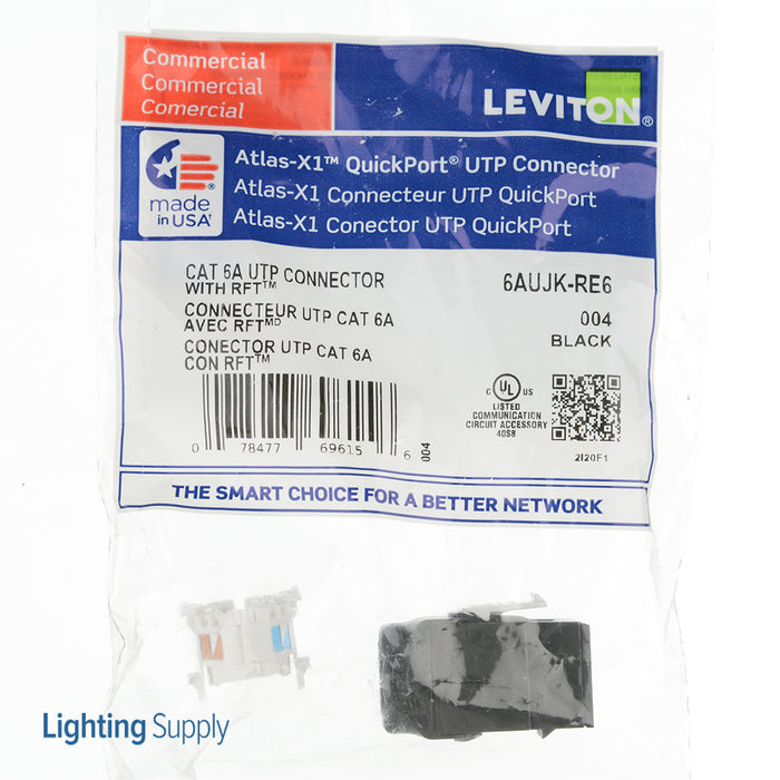 Leviton Atlas-X1 CAT6a UTP QuickPort Connector Black (6AUJK-RE6)