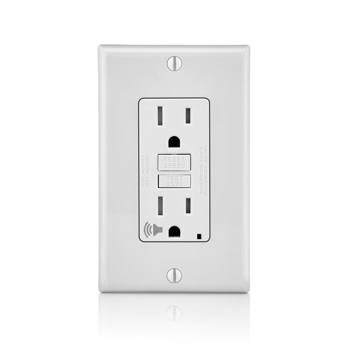 Leviton 15 Amp 125V Receptacle/Outlet 20 Amp Feed-Through Tamper-Resistant Self-Test SmartlockPro GFCI With Audible Trip Alert White (GFTA1-W)