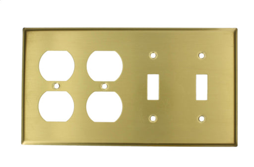Leviton 4-Gang 2-Toggle 2-Duplex Device Combination Wall Plate Standard Size Brass Device Mount (81045)