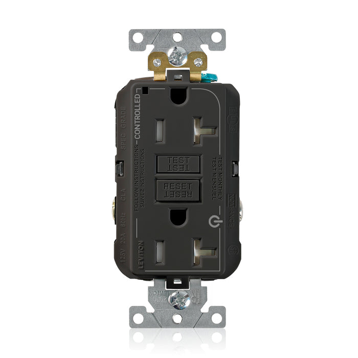 Leviton Black 2 Plug Marked Controlled SmartlockPro GFCI Decora Duplex Receptacle Outlet Extra Heavy Duty Tamper-Resistant 20A 125V Back Or Side Wire (G5362-2TE)