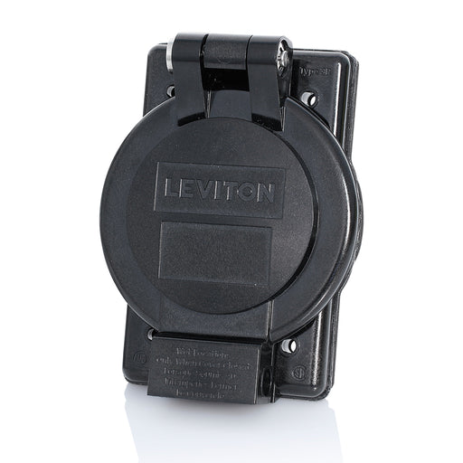 Leviton 1-Gang Weatherproof Cover For Flanged Devices 1.72 Inch Diameter FS/FD Box Mount Industrial Grade IP64 NEMA 3R Vertical Self Closing Lid Black (WP1-EB)