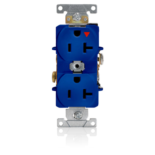 Leviton Isolated Ground Duplex Receptacle Outlet Heavy-Duty Industrial Spec Grade Smooth Face 20 Amp 125V Back Or Side Wire Blue (5362-BIG)