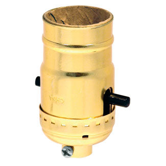 Leviton Medium Base Complete Brass Shell Incandescent Lamp Holder Push-Through Single Circuit 1/8 IPS Tapped Bushing Less Set Screw (6098-BR)