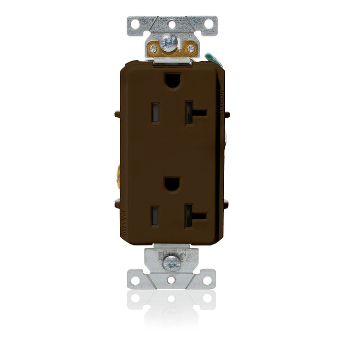 Leviton Decora Plus Duplex Receptacle Outlet Heavy-Duty Industrial Spec Grade Smooth Face 20 Amp 125V Side Wire NEMA Brown (16342)