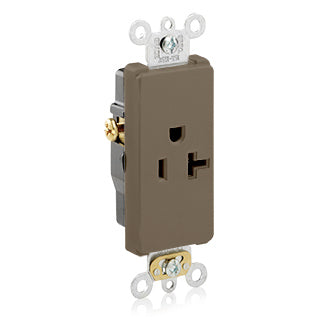Leviton Decora Plus Single Receptacle Outlet Commercial Spec Grade Smooth Face 20 Amp 125V Back Or Side Wire NEMA 5-20R Brown (16351)