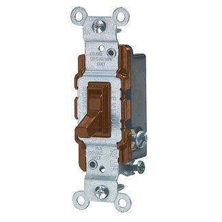 Leviton 15 Amp 120V Toggle Framed 3-Way AC Quiet Switch Residential Grade Grounding QuickWire Push-In And Side Wired Brown (1453-2)