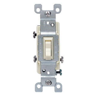 Leviton 15 Amp 120VAC Quiet Switch 3-Way With Grounding Screw QuickWire And Side Wired Framed Toggle Light Almond (1453-2T)
