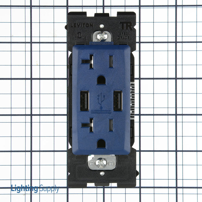 Leviton Combination Duplex Receptacle/Outlet And USB Charger 20 Amp 125V Renu Tamper-Resistant Receptacle/Outlet NEMA 5-20R Rich Navy (RUAA2-RN)