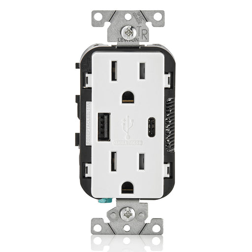 Leviton Combination Duplex Receptacle/Outlet And USB Charger 15 Amp 125V Decora Tamper-Resistant Receptacle/Outlet NEMA 5-15R White (T5633-W)