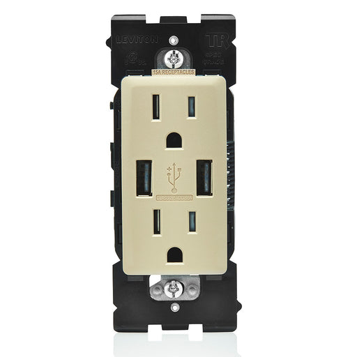 Leviton Combination Duplex Receptacle/Outlet And USB Charger 15A 125V Renu Tamper-Resistant Receptacle/Outlet NEMA 5-15R Cafe Latte (RUAA1-CA)