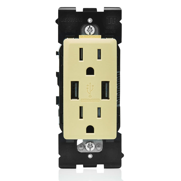 Leviton Combination Duplex Receptacle/Outlet And USB Charger 15A 125V Renu Tamper-Resistant Receptacle/Outlet NEMA 5-15R Corn Silk (RUAA1-CS)