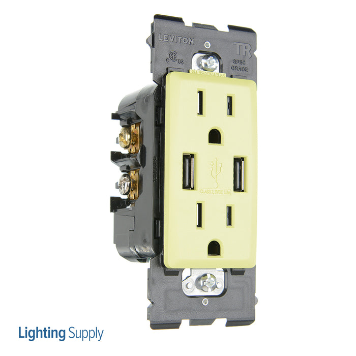 Leviton Combination Duplex Receptacle/Outlet And USB Charger 15A 125V Renu Tamper-Resistant Receptacle/Outlet NEMA 5-15R Granny Smith Apple (RUAA1-GS)