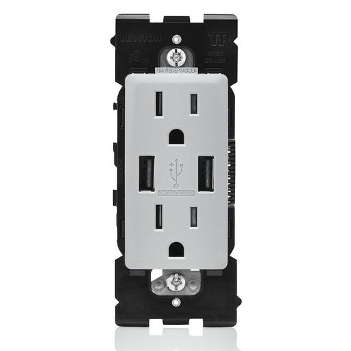 Leviton Combination Duplex Receptacle/Outlet And USB Charger 15A 125V Renu Tamper-Resistant Receptacle/Outlet NEMA 5-15R Pebble Gray (RUAA1-PG)