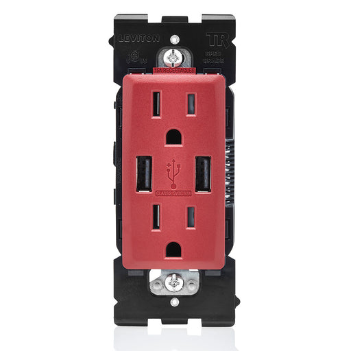 Leviton Combination Duplex Receptacle/Outlet And USB Charger 15A 125V Renu Tamper-Resistant Receptacle/Outlet NEMA 5-15R Red Delicious (RUAA1-RE)