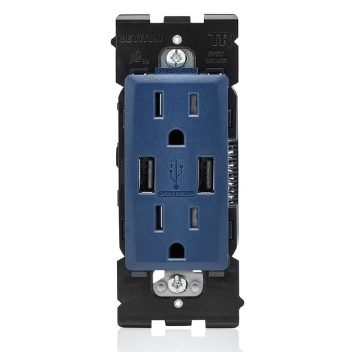 Leviton Combination Duplex Receptacle/Outlet And USB Charger 15A 125V Renu Tamper-Resistant Receptacle/Outlet NEMA 5-15R Rich Navy (RUAA1-RN)