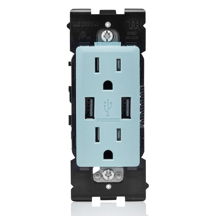 Leviton Combination Duplex Receptacle/Outlet And USB Charger 15A 125V Renu Tamper-Resistant Receptacle/Outlet NEMA 5-15R Sea Spray (RUAA1-SE)