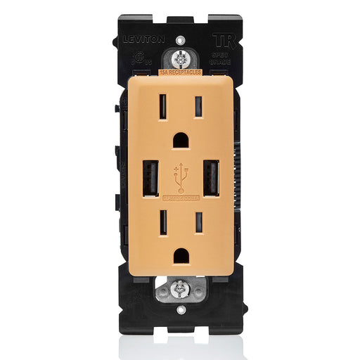 Leviton Combination Duplex Receptacle/Outlet And USB Charger 15A 125V Renu Tamper-Resistant Receptacle/Outlet NEMA 5-15R Toasted Coconut (RUAA1-TC)