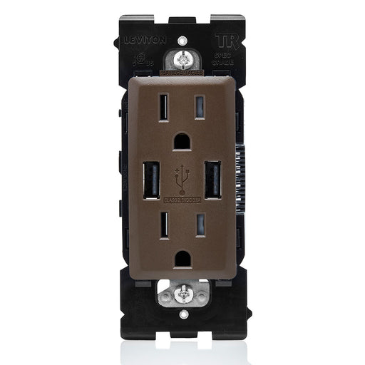 Leviton Combination Duplex Receptacle/Outlet And USB Charger 15A 125V Renu Tamper-Resistant Receptacle/Outlet NEMA 5-15R Walnut Bark (RUAA1-WB)