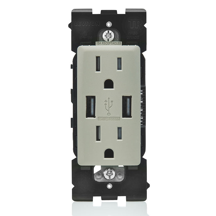 Leviton Combination Duplex Receptacle/Outlet And USB Charger 15A 125V Renu Tamper-Resistant Receptacle/Outlet NEMA 5-15R Wood Smoke (RUAA1-WS)