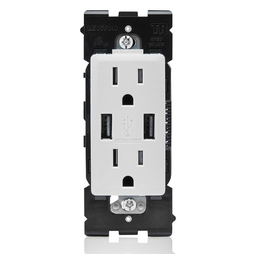 Leviton Combination Duplex Receptacle/Outlet And USB Charger 15 Amp 125V Renu Tamper-Resistant Receptacle/Outlet NEMA 5-15R White On White (RUAA1-WW)