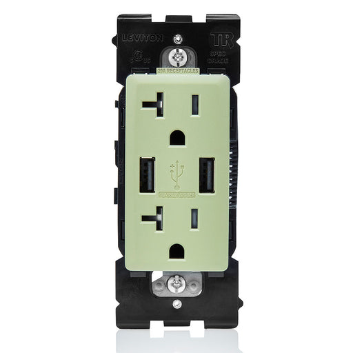 Leviton Combination Duplex Receptacle/Outlet And USB Charger 20 Amp 125V Renu Tamper-Resistant Receptacle/Outlet NEMA 5-15R Prairie Sage (RUAA2-PS)