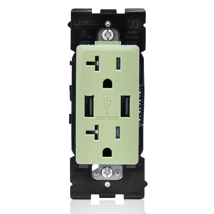 Leviton Combination Duplex Receptacle/Outlet And USB Charger 20 Amp 125V Renu Tamper-Resistant Receptacle/Outlet NEMA 5-15R Prairie Sage (RUAA2-PS)