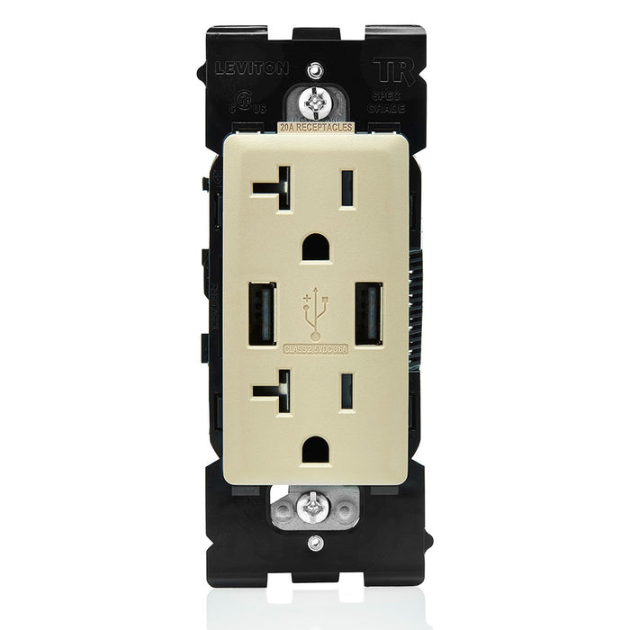 Leviton Combination Duplex Receptacle/Outlet And USB Charger 20 Amp 125V Renu Tamper-Resistant Receptacle/Outlet NEMA 5-20R Cafe Latte (RUAA2-CA)