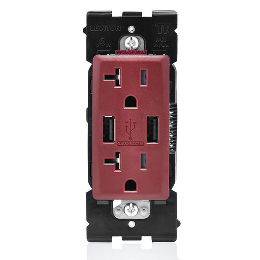 Leviton Combination Duplex Receptacle/Outlet And USB Charger 20 Amp 125V Renu Tamper-Resistant Receptacle/Outlet NEMA 5-20R Deep Garnet (RUAA2-DG)