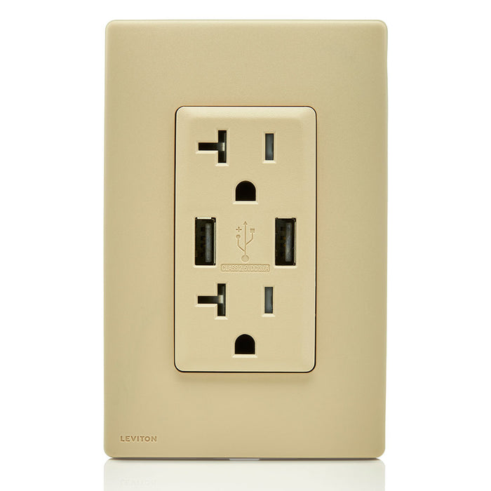 Leviton Combination Duplex Receptacle/Outlet And USB Charger 20 Amp 125V Renu Tamper-Resistant Receptacle/Outlet NEMA 5-20R Dapper Tan (RUAA2-DT)