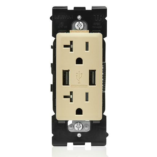 Leviton Combination Duplex Receptacle/Outlet And USB Charger 20 Amp 125V Renu Tamper-Resistant Receptacle/Outlet NEMA 5-20R Dapper Tan (RUAA2-DT)