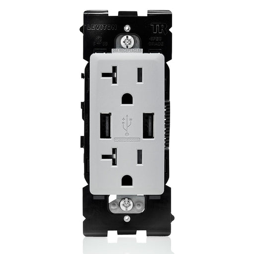 Leviton Combination Duplex Receptacle/Outlet And USB Charger 20 Amp 125V Renu Tamper-Resistant Receptacle/Outlet NEMA 5-20R Pebble Gray (RUAA2-PG)