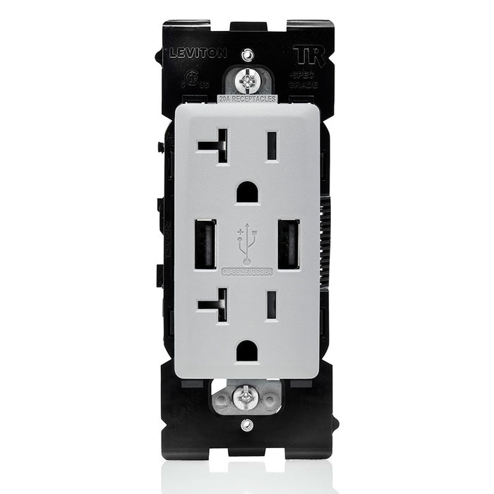 Leviton Combination Duplex Receptacle/Outlet And USB Charger 20 Amp 125V Renu Tamper-Resistant Receptacle/Outlet NEMA 5-20R Pebble Gray (RUAA2-PG)