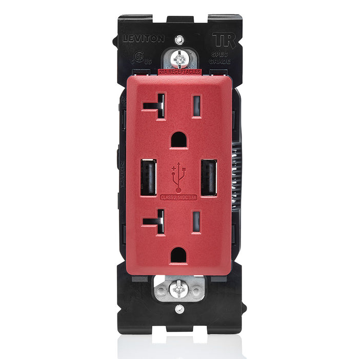 Leviton Combination Duplex Receptacle/Outlet And USB Charger 20 Amp 125V Renu Tamper-Resistant Receptacle/Outlet NEMA 5-20R Red Delicious (RUAA2-RE)