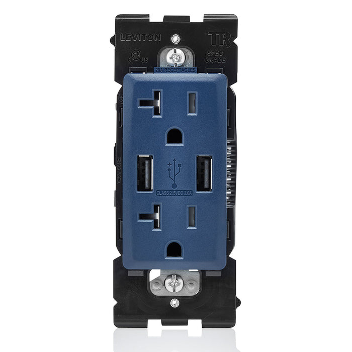 Leviton Combination Duplex Receptacle/Outlet And USB Charger 20 Amp 125V Renu Tamper-Resistant Receptacle/Outlet NEMA 5-20R Rich Navy (RUAA2-RN)