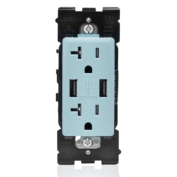 Leviton Combination Duplex Receptacle/Outlet And USB Charger 20 Amp 125V Renu Tamper-Resistant Receptacle/Outlet NEMA 5-20R Sea Spray (RUAA2-SE)