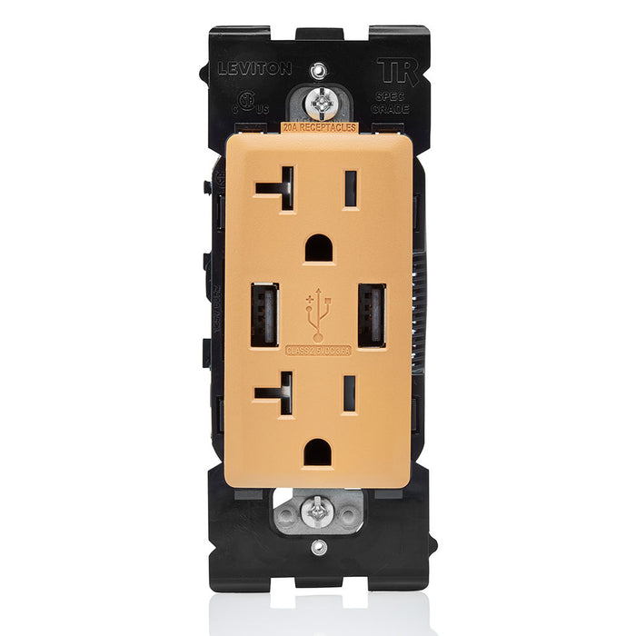 Leviton Combination Duplex Receptacle/Outlet And USB Charger 20 Amp 125V Renu Tamper-Resistant Receptacle/Outlet NEMA 5-20R Toasted Coconut (RUAA2-TC)