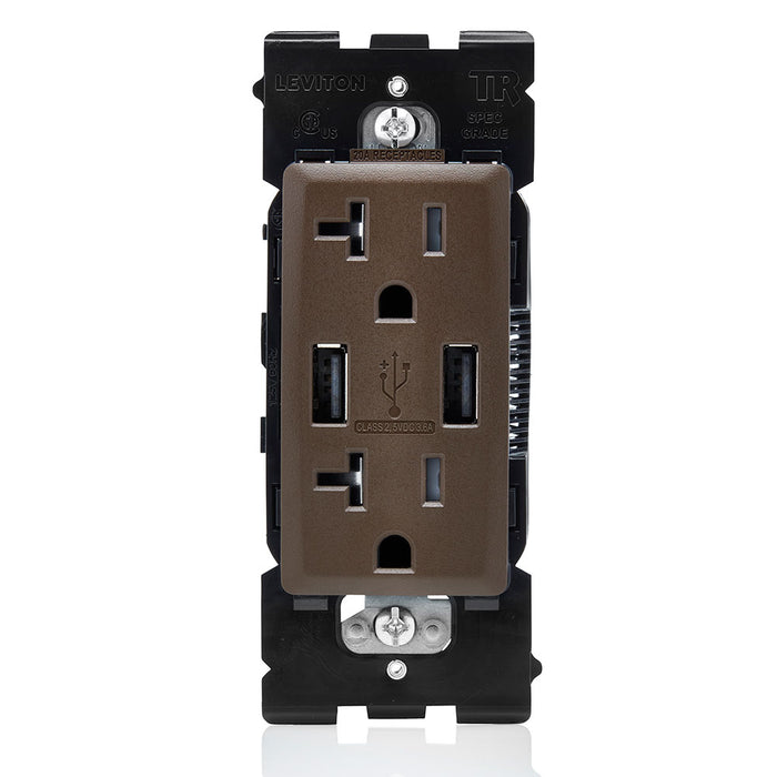 Leviton Combination Duplex Receptacle/Outlet And USB Charger 20 Amp 125V Renu Tamper-Resistant Receptacle/Outlet NEMA 5-20R Walnut Bark (RUAA2-WB)