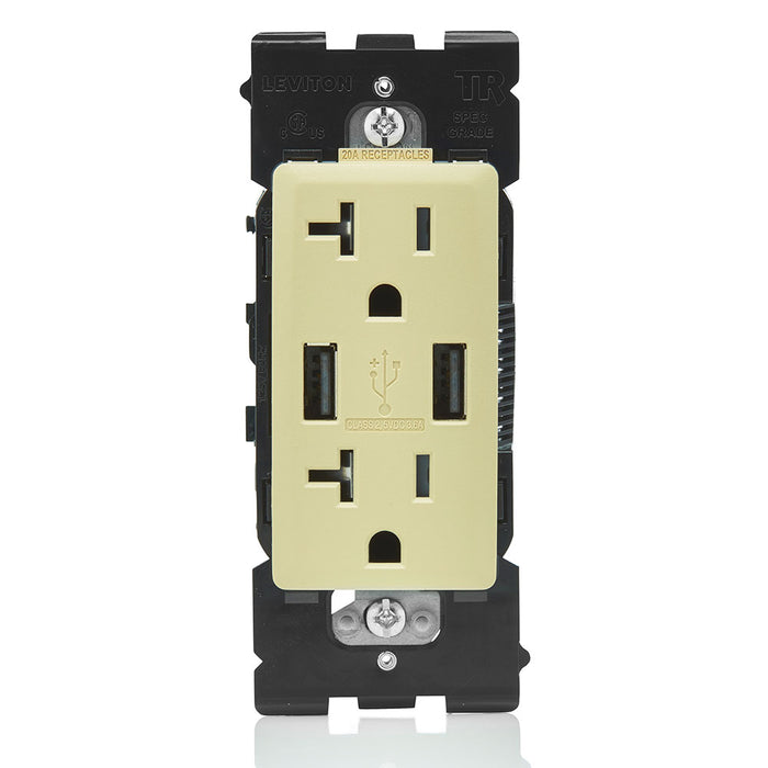 Leviton Combination Duplex Receptacle/Outlet And USB Charger 20 Amp 125V Renu Tamper-Resistant Receptacle/Outlet NEMA 5-20R Whispering Wheat (RUAA2-WG)