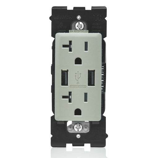 Leviton Combination Duplex Receptacle/Outlet And USB Charger 20 Amp 125V Renu Tamper-Resistant Receptacle/Outlet NEMA 5-20R Wood Smoke (RUAA2-WS)