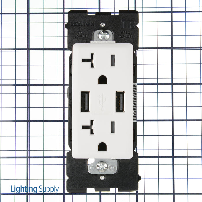 Leviton Combination Duplex Receptacle/Outlet And USB Charger 20 Amp 125V Renu Tamper-Resistant Receptacle/Outlet NEMA 5-20R (RUAA2-WW)