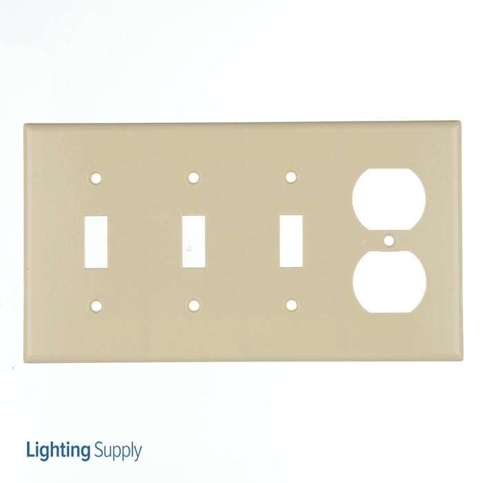 Leviton Combination Wall Plate 4-Gang 3-Toggle 1-Duplex Device Standard Size Thermoset Device Mount Ivory (P38-I)