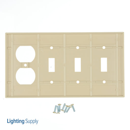 Leviton Combination Wall Plate 4-Gang 3-Toggle 1-Duplex Device Standard Size Thermoset Device Mount Ivory (P38-I)