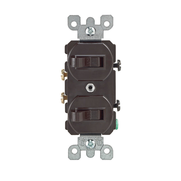 Leviton 15 Amp 120/277V Duplex Style Single-Pole/Single-Pole AC Combination Switch Commercial Grade Grounding Side Wired Brown (5224-2)