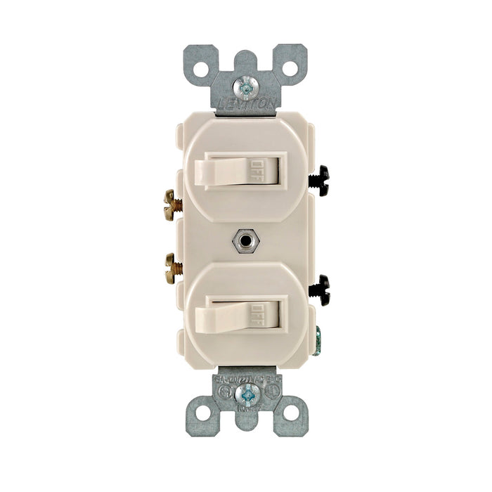 Leviton 15 Amp 120/277V Duplex Style Single-Pole/Single-Pole AC Combination Switch Commercial Grade Grounding Side Wired Light Almond (5224-2T)