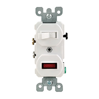 Leviton 15 Amp 120V Duplex Style 3-Way/Neon Pilot AC Combination Switch Commercial Grade Non-Grounding Side Wired Ivory (5246-I)