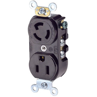 Leviton Duplex Receptacle Outlet Straight Blade And Locking Heavy-Duty Industrial Spec Grade Smooth Face 15 Amp 125V Black (4794-1R)